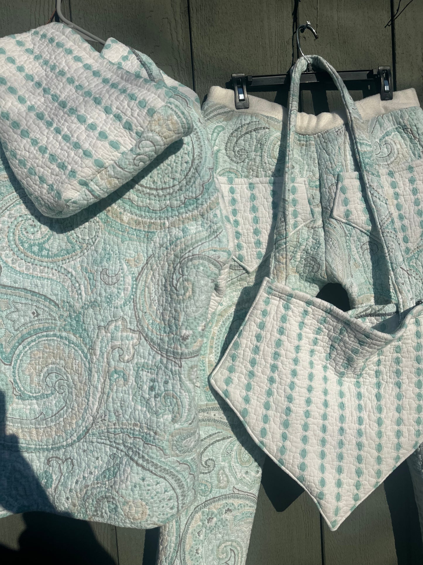 Green Polkadot Quilted Set (Diamond Tote Bag)