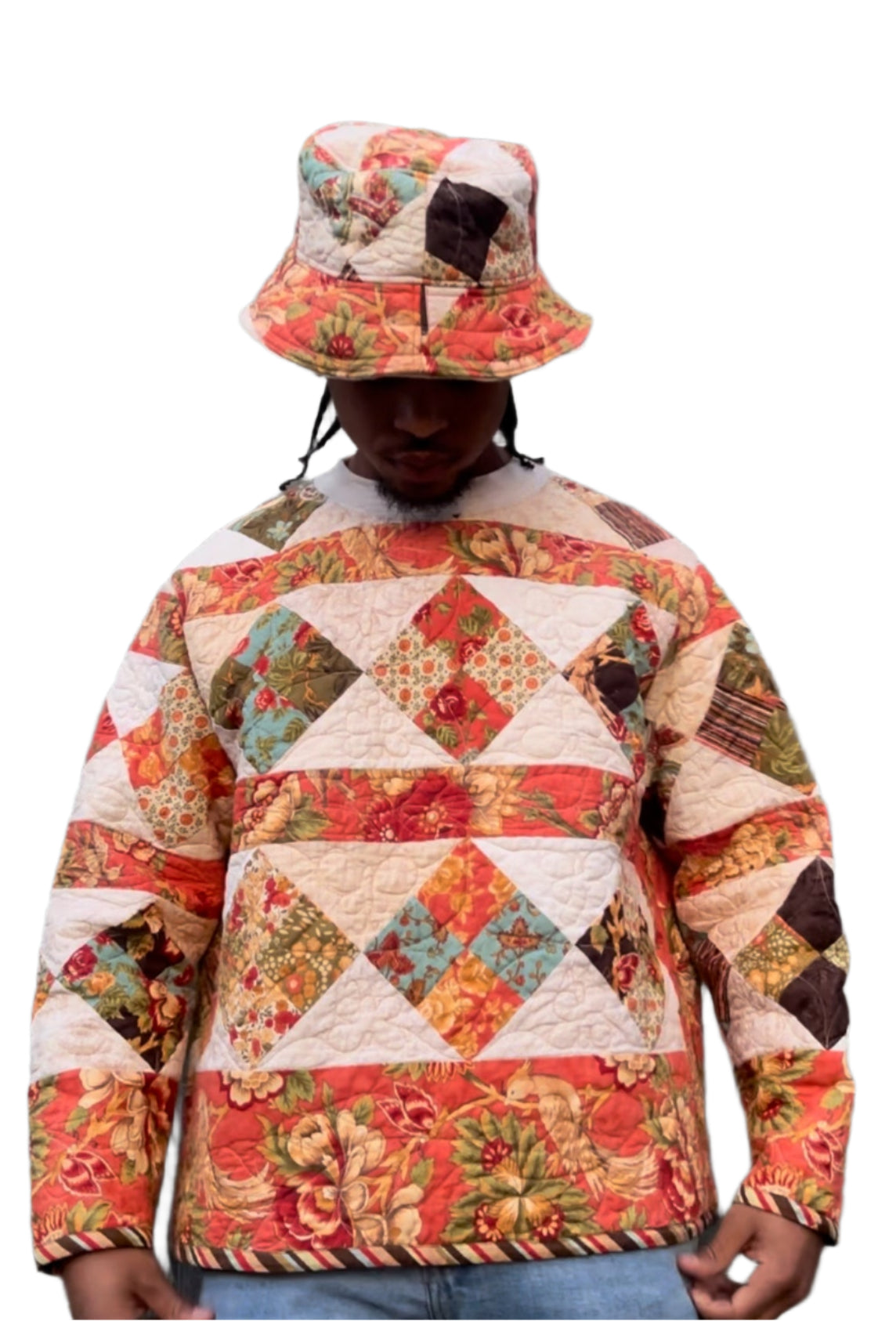 Floral Quilted Crewneck + Reversible Bucket Hat