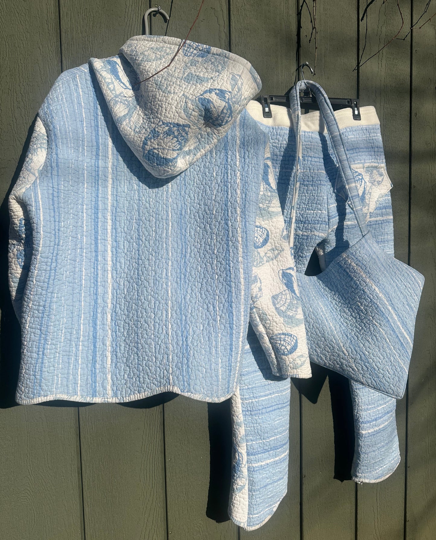 Blue + White Shells Quilted Set (Diamond Tote bag)