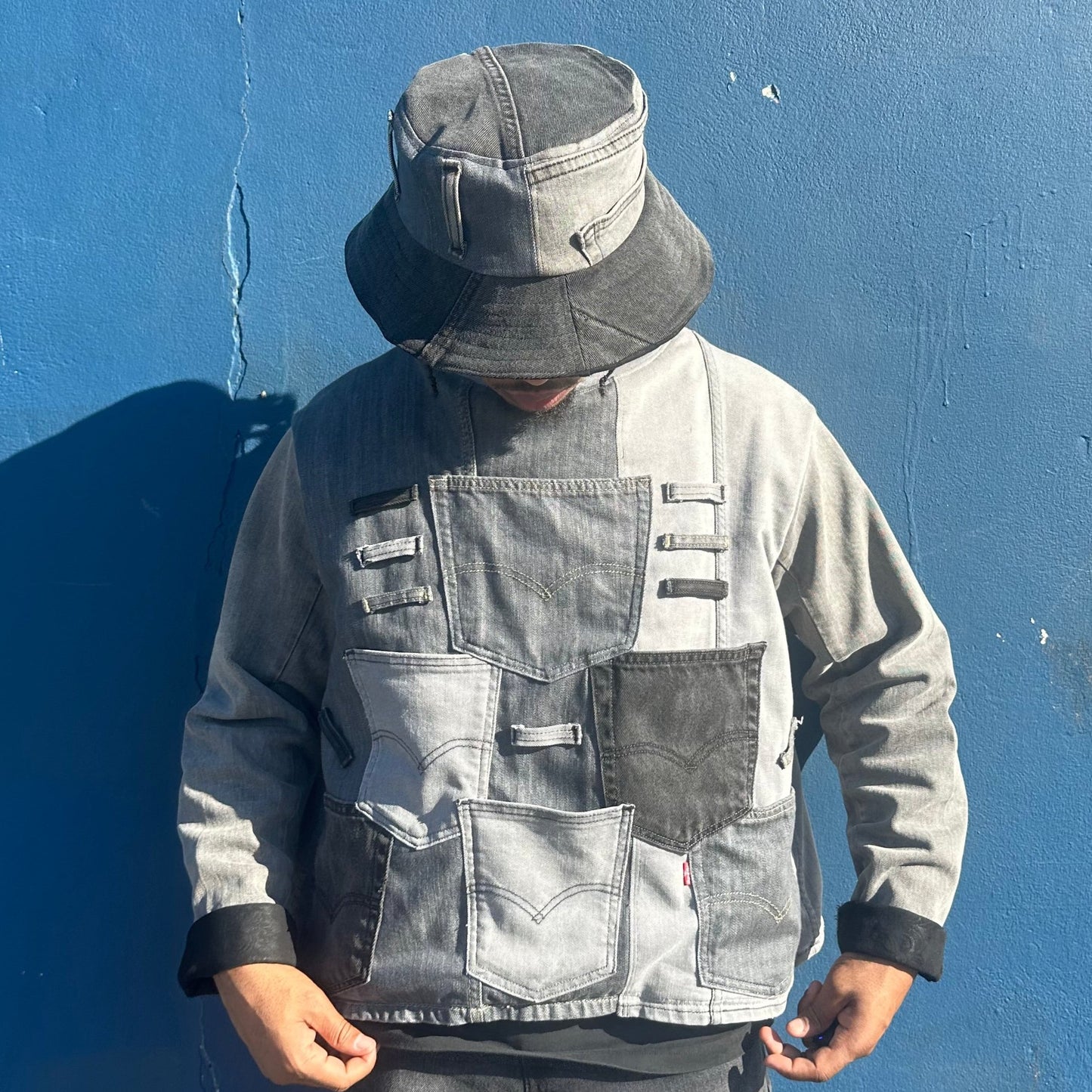 Grey Shades Denim Crewneck + Reversible Bucket Hat