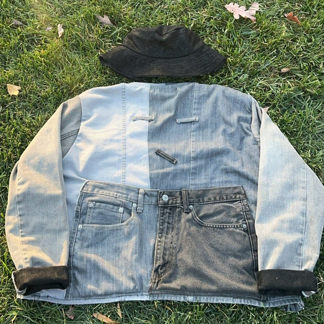 Grey Shades Denim Crewneck + Reversible Bucket Hat