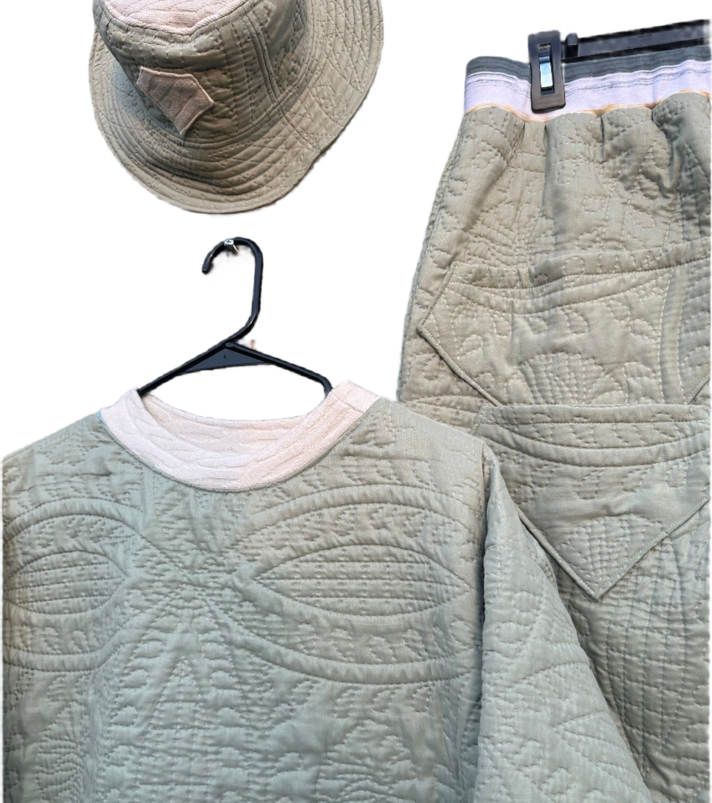 Sage Green Quilted Set (Including Reversible Bucket Hat)