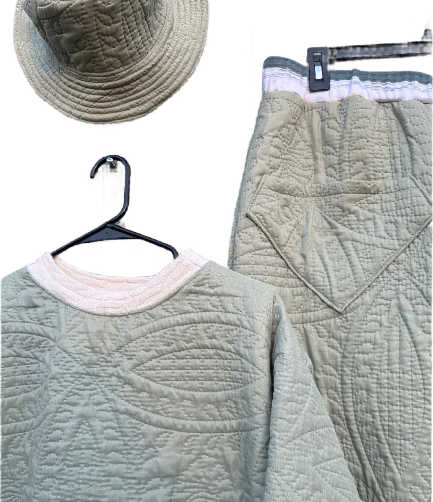 Sage Green Quilted Set (Including Reversible Bucket Hat)